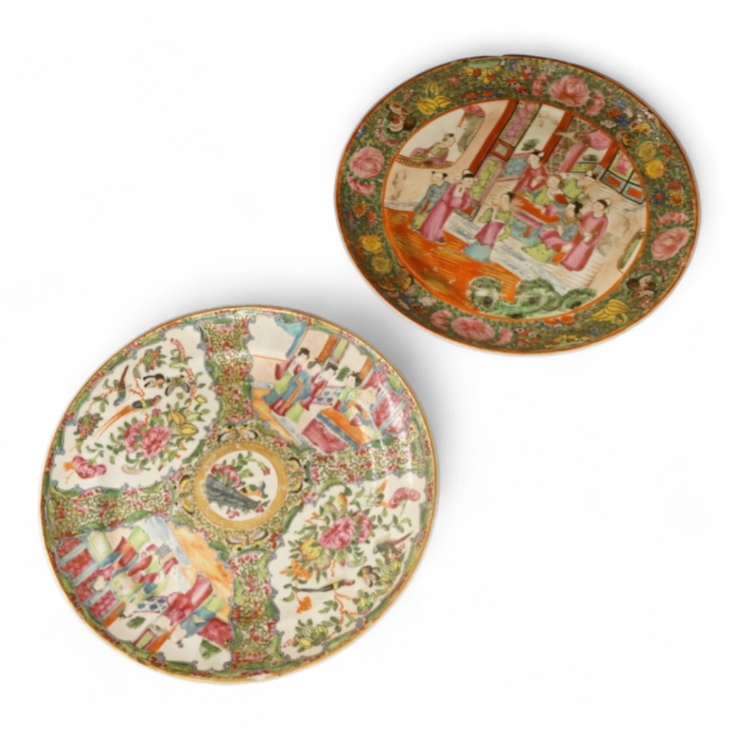 Two 19th century Chinese famille rose plates, largest 26cm